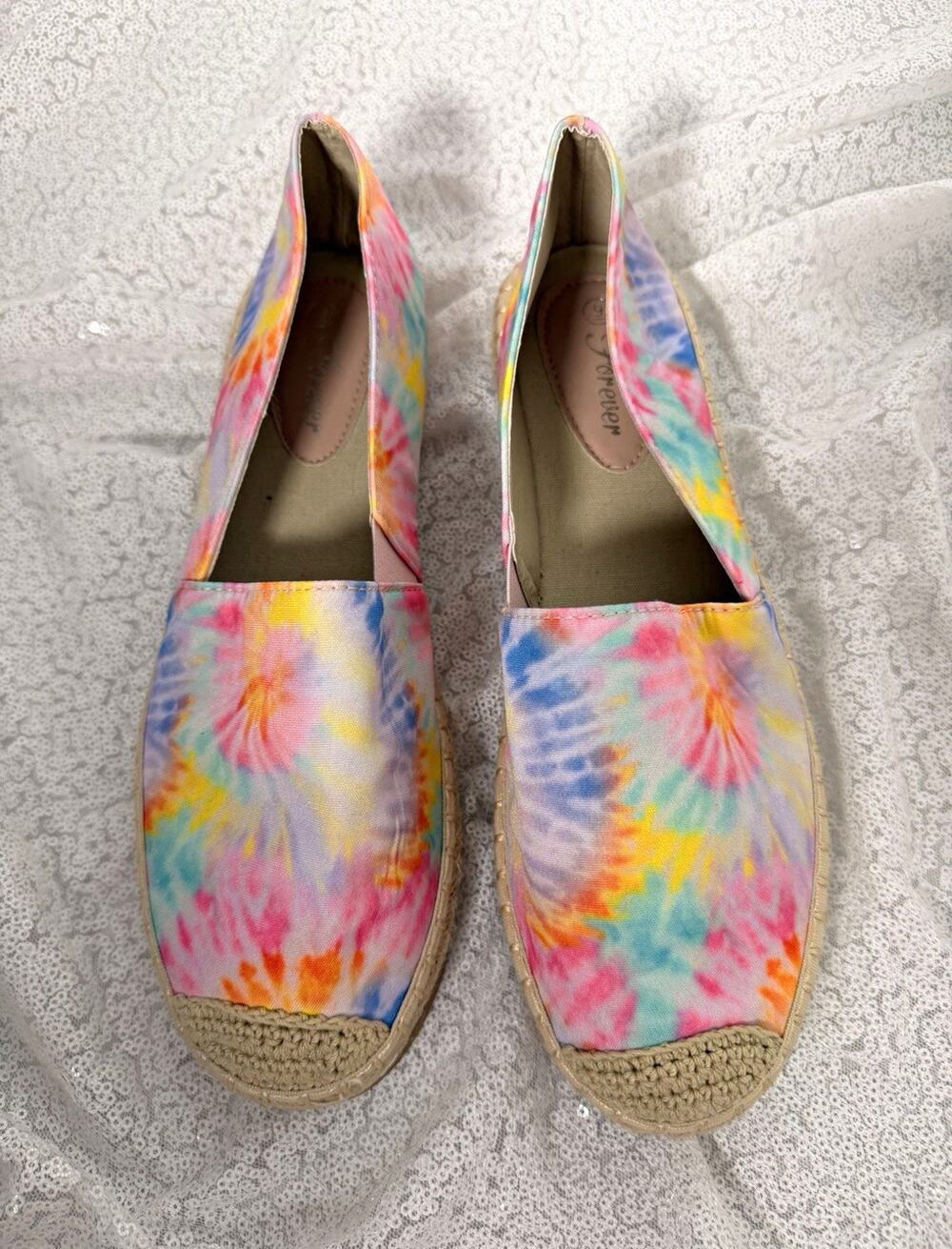Forever Tie Dye Canvas Espadrille Flats Slip-On Closed Toe Women’s US 9